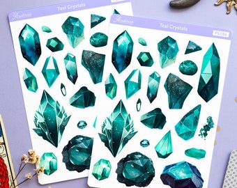 Blue Green Teal Crystals Stickers, Gemstone Stickers, Birthstone Stickers, Crystals Planner Stickers, Witch Crystals Sticker Sheet, Grimoire