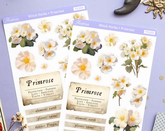 Primrose Flower Magic Planner Stickers, Herbalism Journal Stickers, Green Witchcraft Stickers, Herbology Stickers, Witchy Apothecary Label