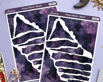 Spooky Purple Poisonous Washi Torn Paper Sticker Sheet, Decorative Junk Journaling Stickers, Witchy Scrapbooking Pattern Paper Sticker Sheet