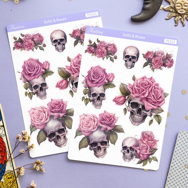 Goth Valentines Day Sticker Sheet, Gothic Valentines Junk Journal, Skull Roses Planner Stickers, Old School Stickers, Romantic Love Bujo Set