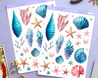 Seashell Stickers for Planner, Beach Planner Stickers, Summer Stickers, Starfish Planner Stickers, Sealife Stickers, Mermaid Planner Sticker