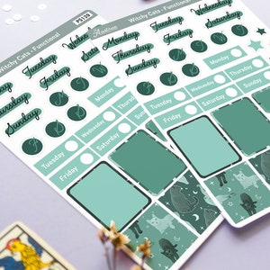 Autocollants Witchy Cat, autocollant Green Journal, autocollants mensuels Planner, autocollants mensuels Journaling, autocollants Bujo, autocollants Witchy pour planner