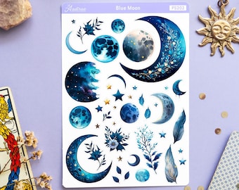 Blue Moon Planner Stickers, Lunar Witch Stickers, Moon Witch Planner Stickers, Watercolor Decorative Stickers, Pagan Planner Sticker Journal