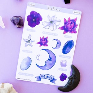 Adesivo de planejador de bruxa da lua Grimoire, adesivos de planejador de lua do livro das sombras, adesivos celestiais, adesivos de astrologia lunar, adesivos mágicos de arte