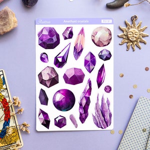 Amethyst Crystals Sticker Sheet, Witch Crystals Sticker Pack, Amethyst Stickers, Bujo Stickers, Gemstone Stickers, Crystal Planner Stickers