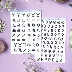 Astrologie Stickers Bundle, Sternzeichen Sticker für Planer, Bullet Journal Sticker, Witch Bujo Sticker, Glyphen Astrology Planner Sticker
