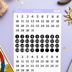 Stickers chiffres pour agenda, Stickers chiffres, Stickers fonctionnels, Feuille d'autocollants Witchy, Stickers calendrier