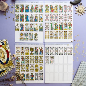 Autocollants Tarot de Marseille, Autocollants Full Tarot Deck, Autocollants Tarot Planner, Autocollants Tarot pour la journalisation, Autocollants Grimoire • 4 Feuilles