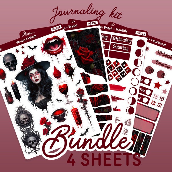 Vampire Stickers Journaling Kit, Vampire Planner Stickers, Halloween Bujo Monthly Kit, Witchy Vampire Gothic Victorian Goth Bullet Journal