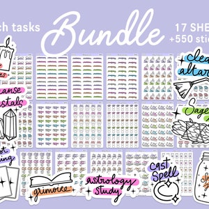 17 SHEETS • Witch Sticker Kit, Witchy Stickers Bundle, Grimoire Stickers, Witch Planner Stickers, Pagan Planner Stickers, Wicca Stickers