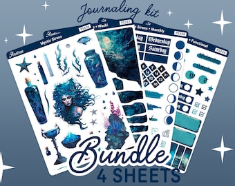 Witchy Mermaid Planner Sticker Kit, Mermaid Sticker Sheet, Sea Witch Journaling Kit, Bujo Stickers, Blue Aesthetic Bullet Journal Stickers