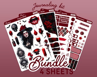Vampire Stickers Journaling Kit, Vampire Planner Stickers, Halloween Bujo Monthly Kit, Witchy Vampire Gothic Victorian Goth Bullet Journal