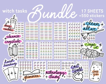 17 SHEETS • Witch Sticker Kit, Witchy Stickers Bundle, Grimoire Stickers, Witch Planner Stickers, Pagan Planner Stickers, Wicca Stickers