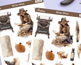 Writer Aesthetic Planner Stickers, Academia Stickers, Witchy Book Writer Gift, Typewriter Stickers, Author Stickers for Planners Bujo