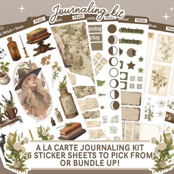 Herbalist Witch Journaling Kit, A la carte Witchy Journaling Stickers, Monthly Bullet Journal Stickers, Green Witch Herbology Herbalism Bujo