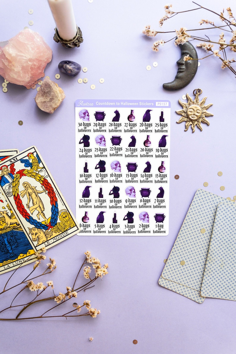 Halloween Countdown Stickers, Countdown to Halloween Stickers Sheet, Halloween Planner Stickers, Halloween Bujo Stickers, Halloween Journal image 1