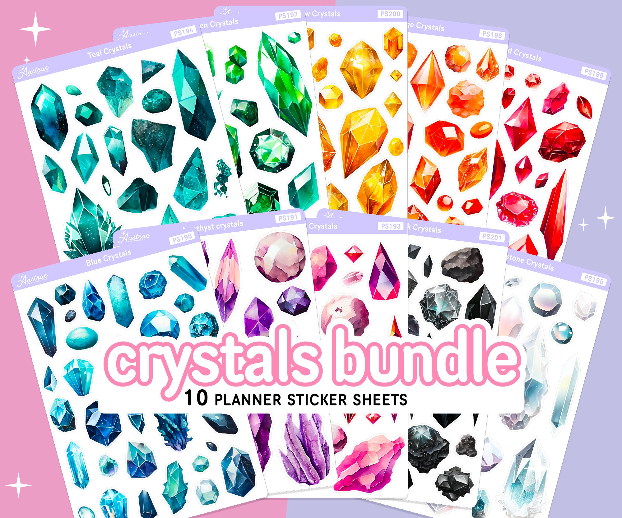 Zodiac Planner Stickers | Crystals Gems Stickers | Celestial Stickers  (S-527)