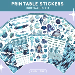 Mermaid Witch Printable Planner Stickers, Ocean Fantasy Bullet Journal Kit, Sea Witch Stickers, Aquatic Witchy Planner Journaling Kit