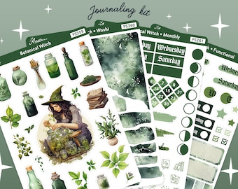 Botanical Green Witch Journaling Kit • Apothecary Herbalism Herb Witchcraft Bujo Bullet Journal Pagan Planner Stickers Wiccan Wicca Stickers