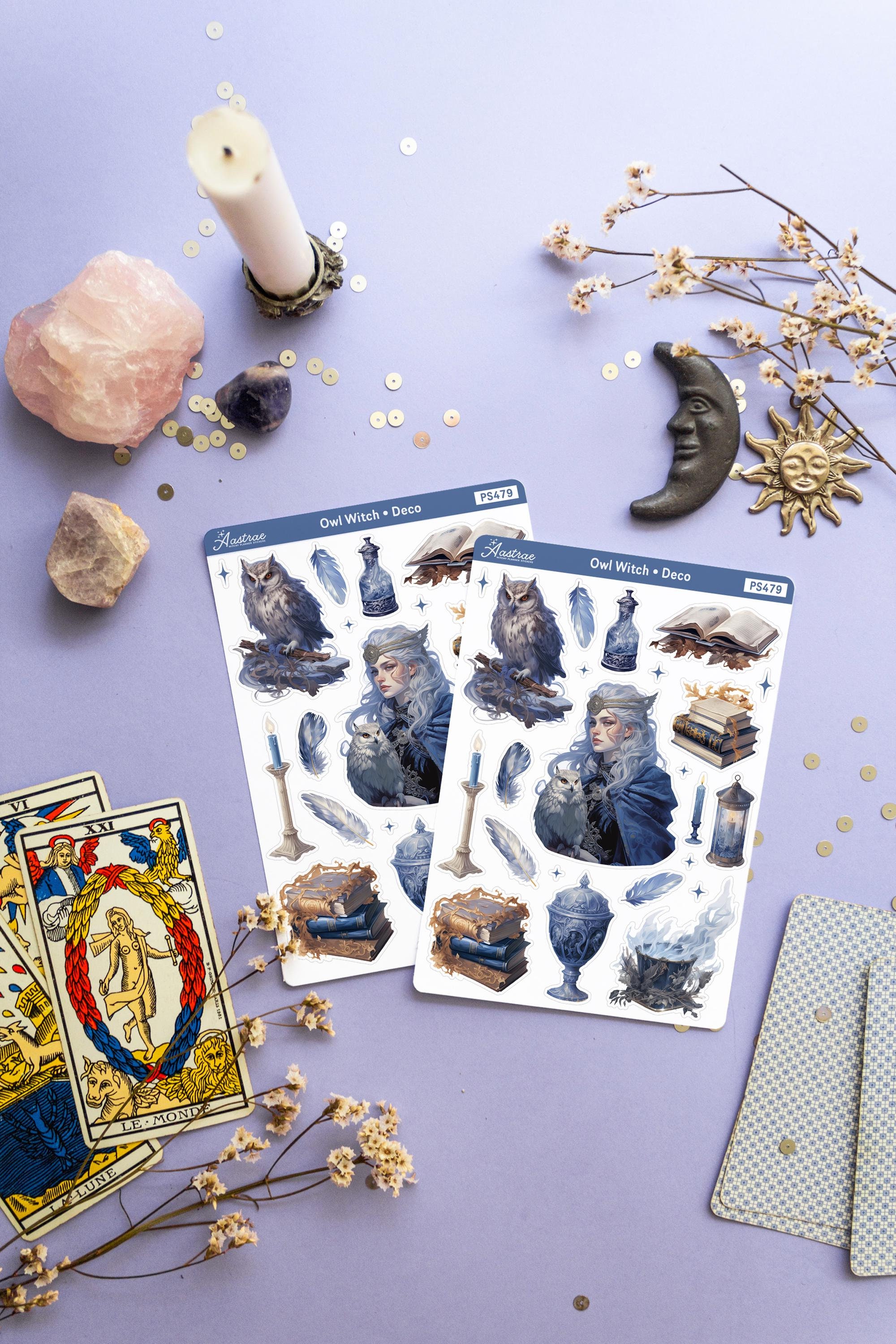 Owl Witch Sticker Sheet, Decorative Stickers for Bullet Journal, Witchy Planner Stickers, Book of Sh