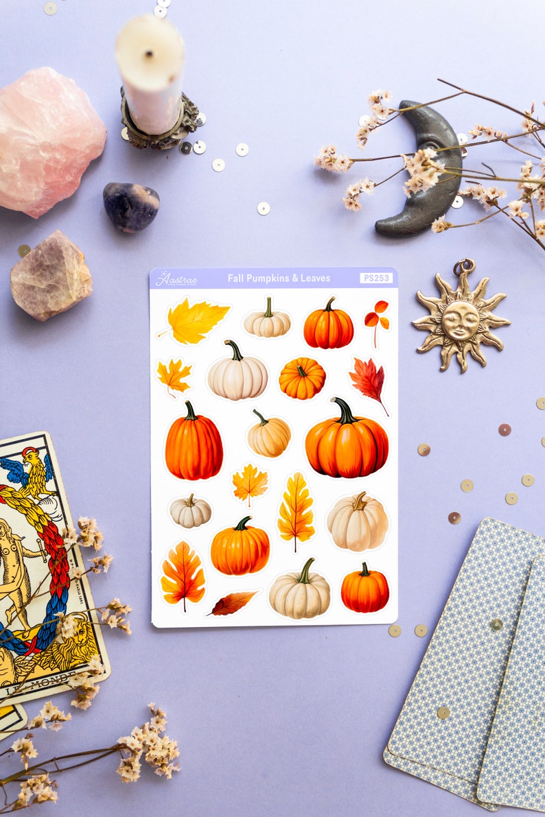 May include: A sheet of stickers featuring illustrated fall pumpkins and leaves in shades of orange, brown, and white. The sticker sheet is labeled "Fall Pumpkins & Leaves" and "PS253".