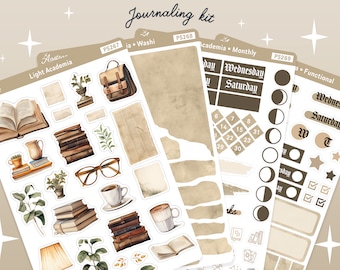 Light Academia Stickers, Vintage Aesthetic Journal Stickers, Monthly Journaling Stickers, Deco Planner Stickers, Bujo Sticker Sheet Book