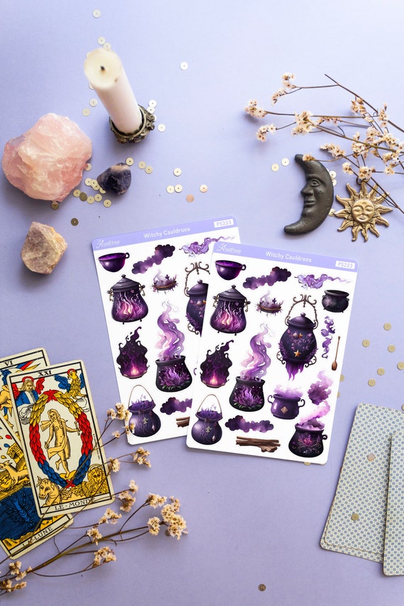 Witchy Stickers, Cat Stickers, Planner Stickers, Deco Sticker Sheet,  Celestial Stickers, Gothic Stickers, Moon Stickers, Grimoire Stickers