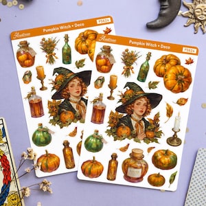 Herfst pompoen heks stickervel, decoratieve Bujo sticker voor Bullet Journaling, herfst esthetische scrapbooking stickers junk Journal Supply