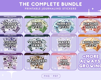 Printable Witchy Sticker Kit Bundle, Monthly Weekly Journaling Instant Download Bujo Planner Stickers PDF PNG Cricut Cutfiles Bullet Journal