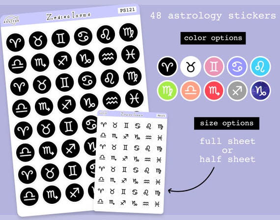 Astrology Planner Stickers, Astrology Stickers, Astro Stickers, Zodiac, Horoscope, Witch, Witchy, Pagan, Wiccan, Wicca, Bullet Journal, Bujo