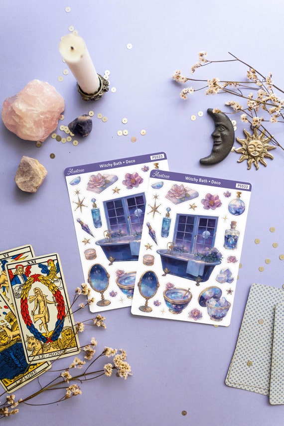 Witchy Bath Ritual Planner Stickers, Selfcare Planner, Grimoire Witch Vibes Decorative Bujo Stickers, Junk Journal Scrapbooking Elements