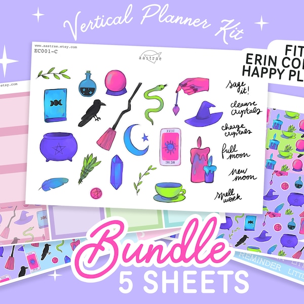 Witchy Happy Planner Sticker Kit, Erin Condren Planner Stickers Kit, Vertical Planner Stickers, ECLP Stickers, Weekly Planner Sticker Sheets