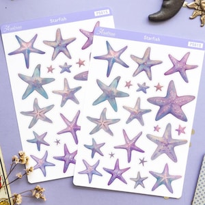 Autocollants étoiles de mer pastel, Autocollants de scrapbooking Sea Life, Autocollants océan planificateur, Ensemble d'animaux marins, Autocollants esthétiques de plage, Sirène opale