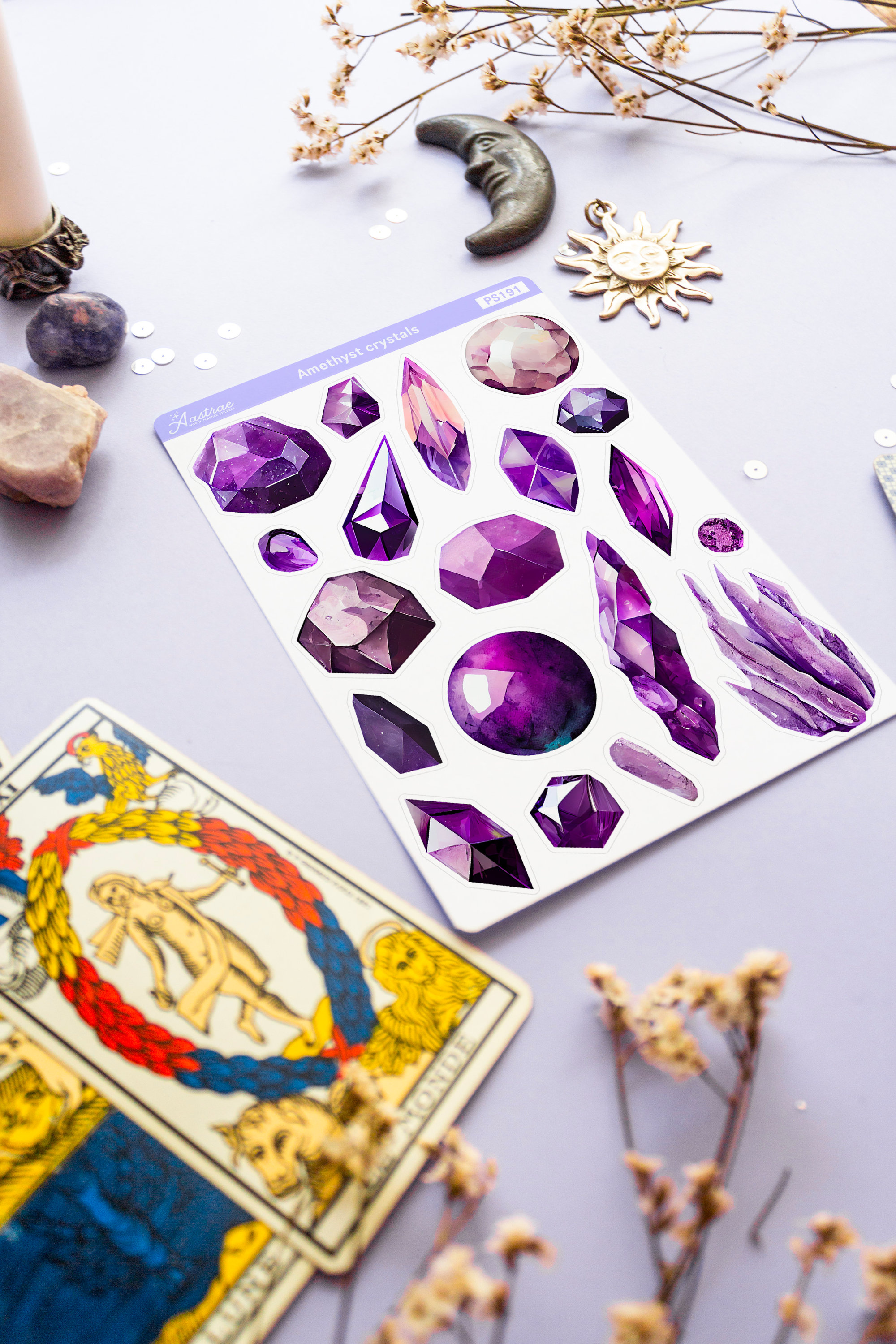 Amethyst Crystals Sticker Sheet, Witch Crystals Sticker Pack, Amethyst ...