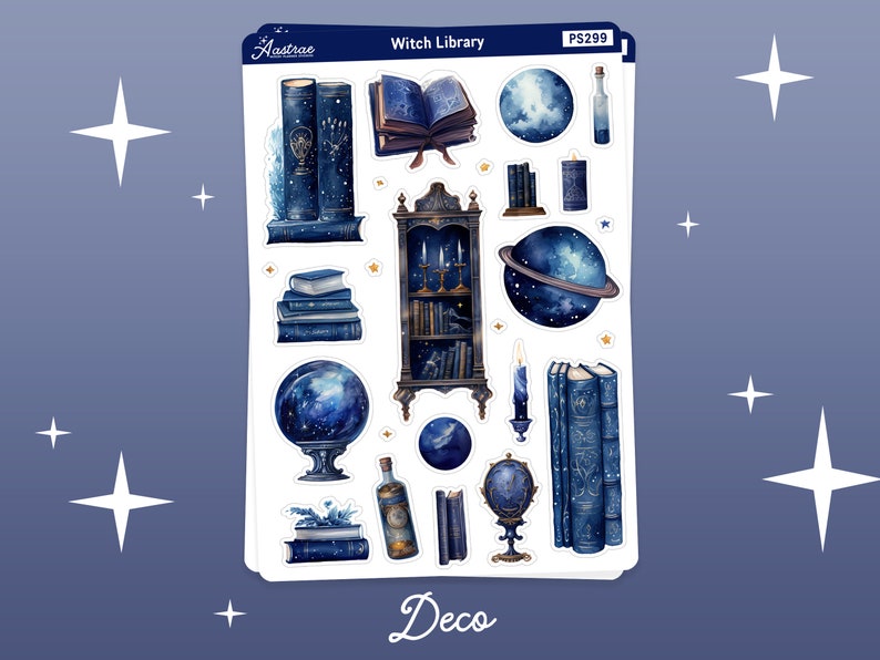 Celestial Witch Library Journaling Kit, Witch Journal Planner Stickers, Monthly Journaling Stickers, Witchy Bullet Journal Stickers for Bujo Deco