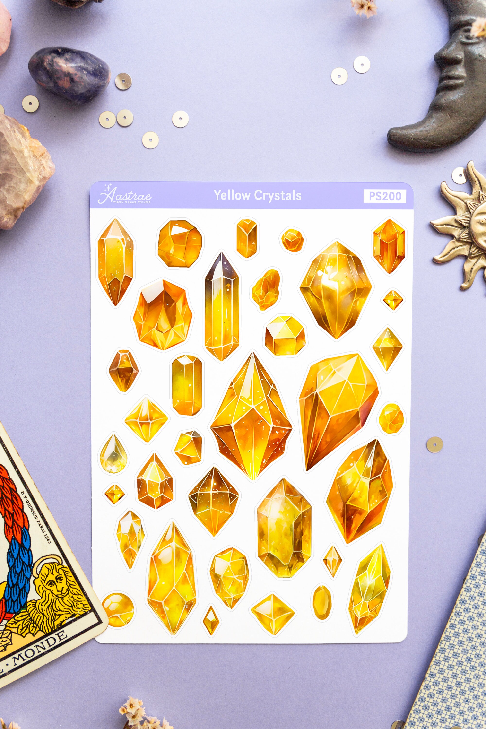 Yellow Crystals Stickers for Planner, Yellow Gemstone Stickers, Geology ...