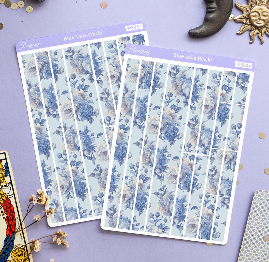 Blue Toile Washi Tape Sticker Sheet, Chinoiserie Chateaucore Aesthetic ...
