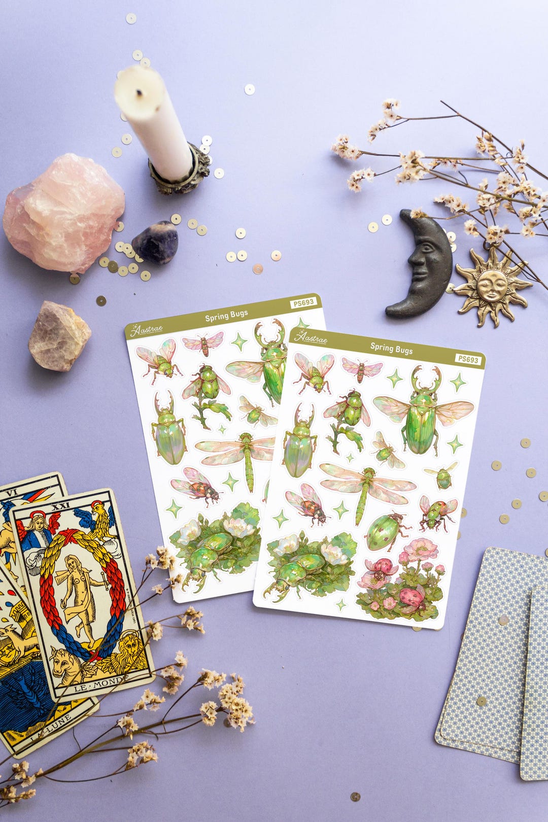 Spring Bugs Stickers, Pink and Green Insects Planner Sticker Sheet ...