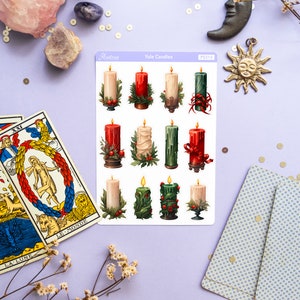 May include: A sheet of Yule candle stickers with a variety of designs. The stickers feature candles in red, green, and white with holly and ribbon accents. The sheet is labeled "Yule Candles" and "PS315".