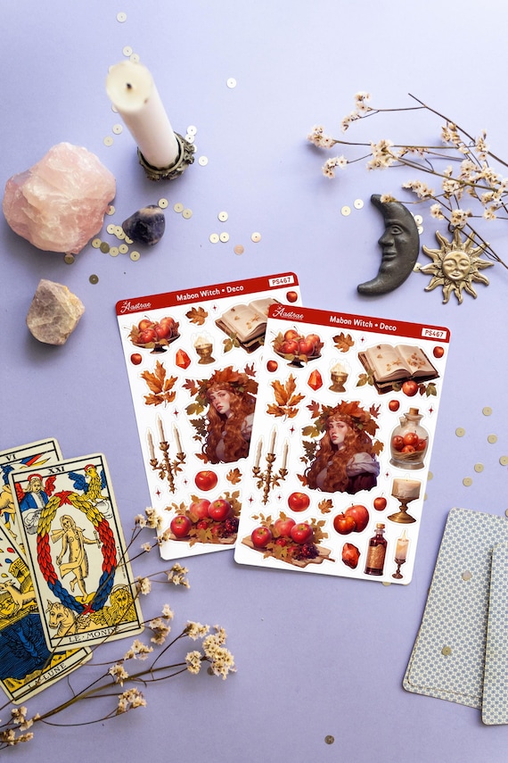 Mabon Witch Sticker Sheet, Autumn Deco Sticker Sheet, Creative Journal Stickers, Fall Scrapbook Stickers, Pagan Holidays Planner Stickers