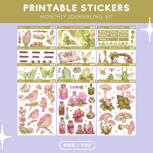 Spring Fairy Bullet Journal Stickers Printable, Cottagecore Planner Kit PNG PDF, Cricut Silhouette Sticker Sheets image 2