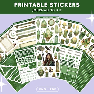 Celtic Witch Printable Sticker Kit, Druid Fantasy Planner Bundle, Green Witch Bullet Journal Stickers, Witchy Planner Set, Pagan Journaling