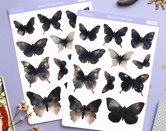 Pegatinas de mariposas negras, pegatinas de polillas góticas, decoración de álbumes de recortes con estética oscura, adornos de brujas para agendas, elegantes insectos de la naturaleza victoriana.