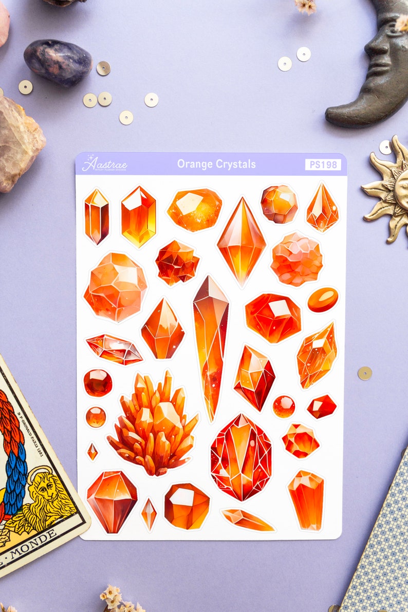 Crystal Syickers Orange Crystal Stickers for Planner, Crystals Stickers, Witchcraft ...