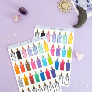 May include: Two sheets of colorful candle stickers with the text "Color Candles Magic" and "PS013". The stickers feature a variety of colors, including red, orange, yellow, green, blue, purple, pink, and white.