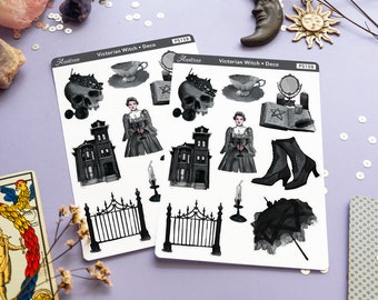 Pegatinas de planificador de brujas victorianas, pegatinas decorativas, pegatinas de bujo, pegatinas de diario de brujas, pegatinas victorianas, hoja de pegatinas de brujas