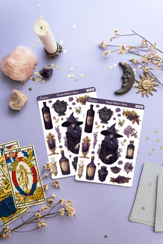 Poison Witch Sticker Sheet for Journal, Witchy Sticker Sheet Creepy Stickers, Poisonous Witchcraft Stickers, Fantasy Sticker Sheet Deco Bujo