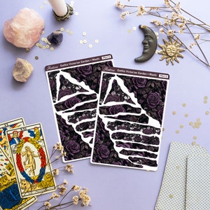 May include: Two sheets of decorative washi tape with a gothic Victorian garden design. The tape features a dark purple and black floral pattern with roses and leaves. The text on the tape reads "Aesthetic Gothic Victorian Garden - Washi PS413".
