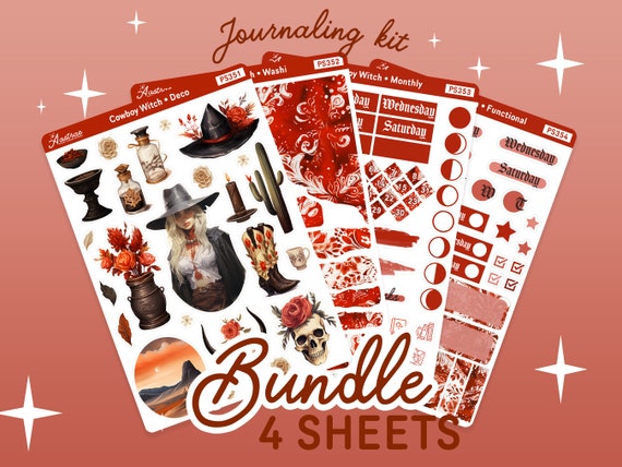 Cowboy Witch Planner Stickers Monthly Journaling Kit, Wild West Frontier Country Outlaw Witchy Stickers, Desert Witchcraft Planner Deco