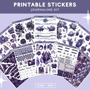 Fantasy Planner Stickers Printable, Romantasy Reading Journal Stickers, Gothic Celestial Planner Sticker Kit, Cricut Print and Cut PNG PDF